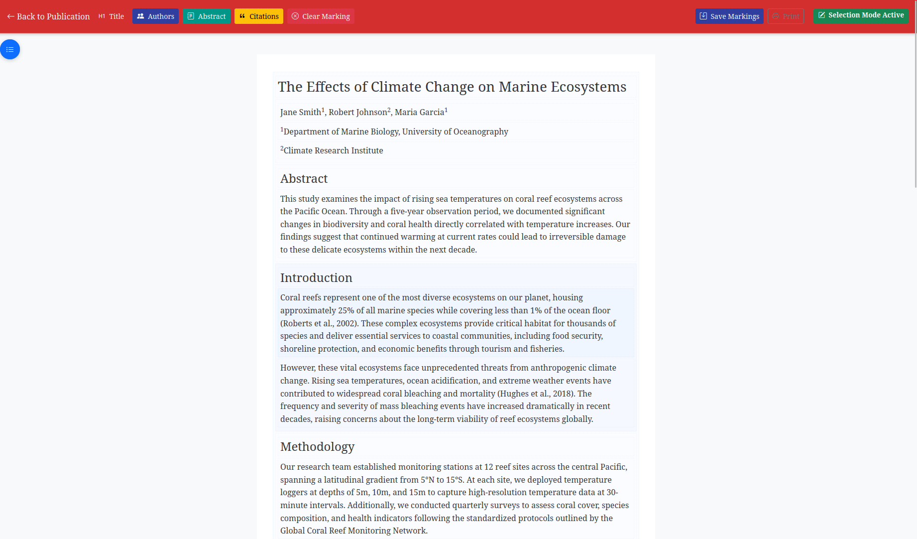 Article Markup Interface