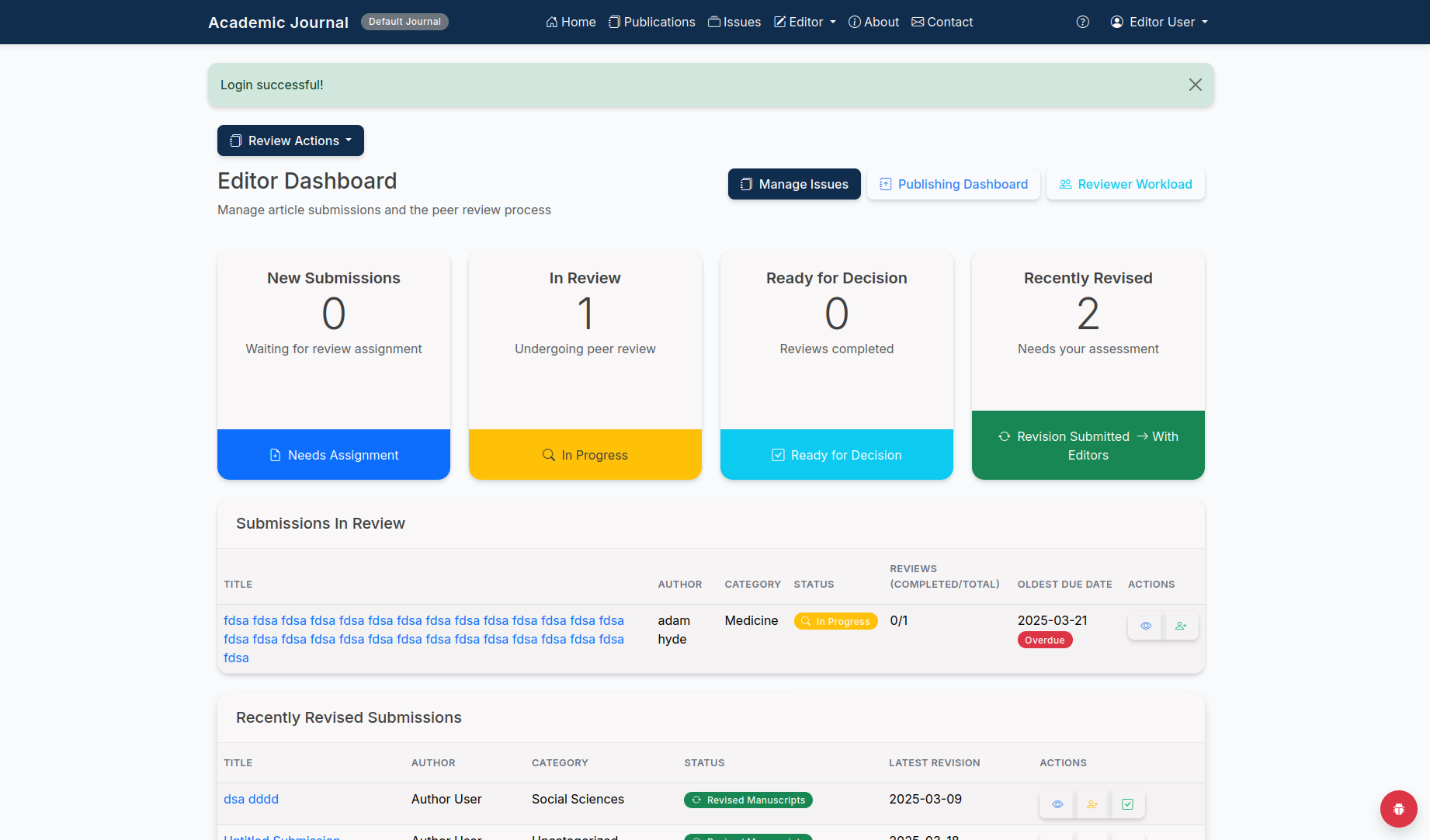 Editor Dashboard